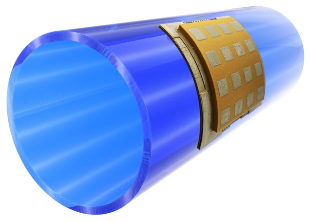 Fig. 4:A 3D-printed, curved 4 x 4 active phased array antenna. Source:nScrypt